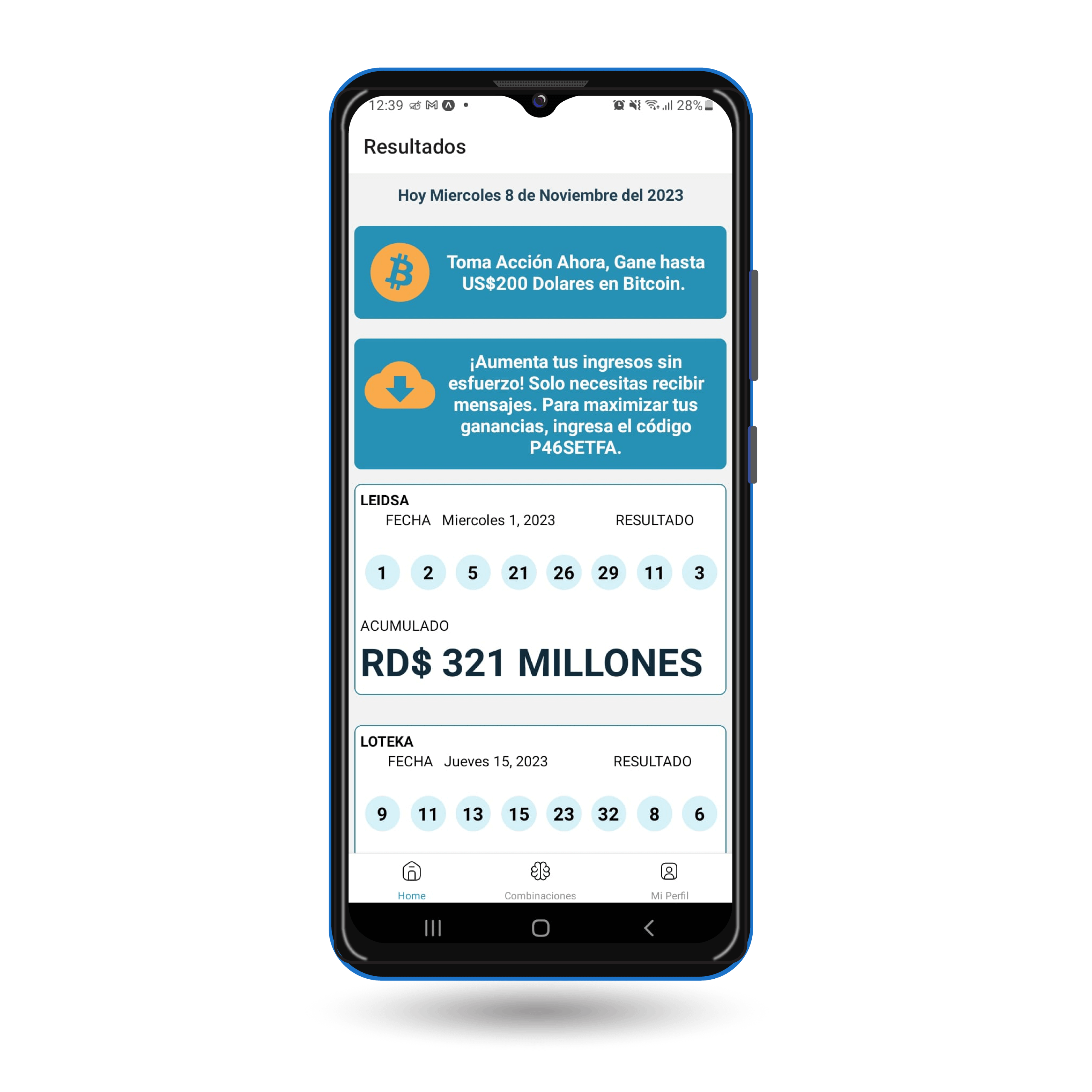 Lottery Home screen