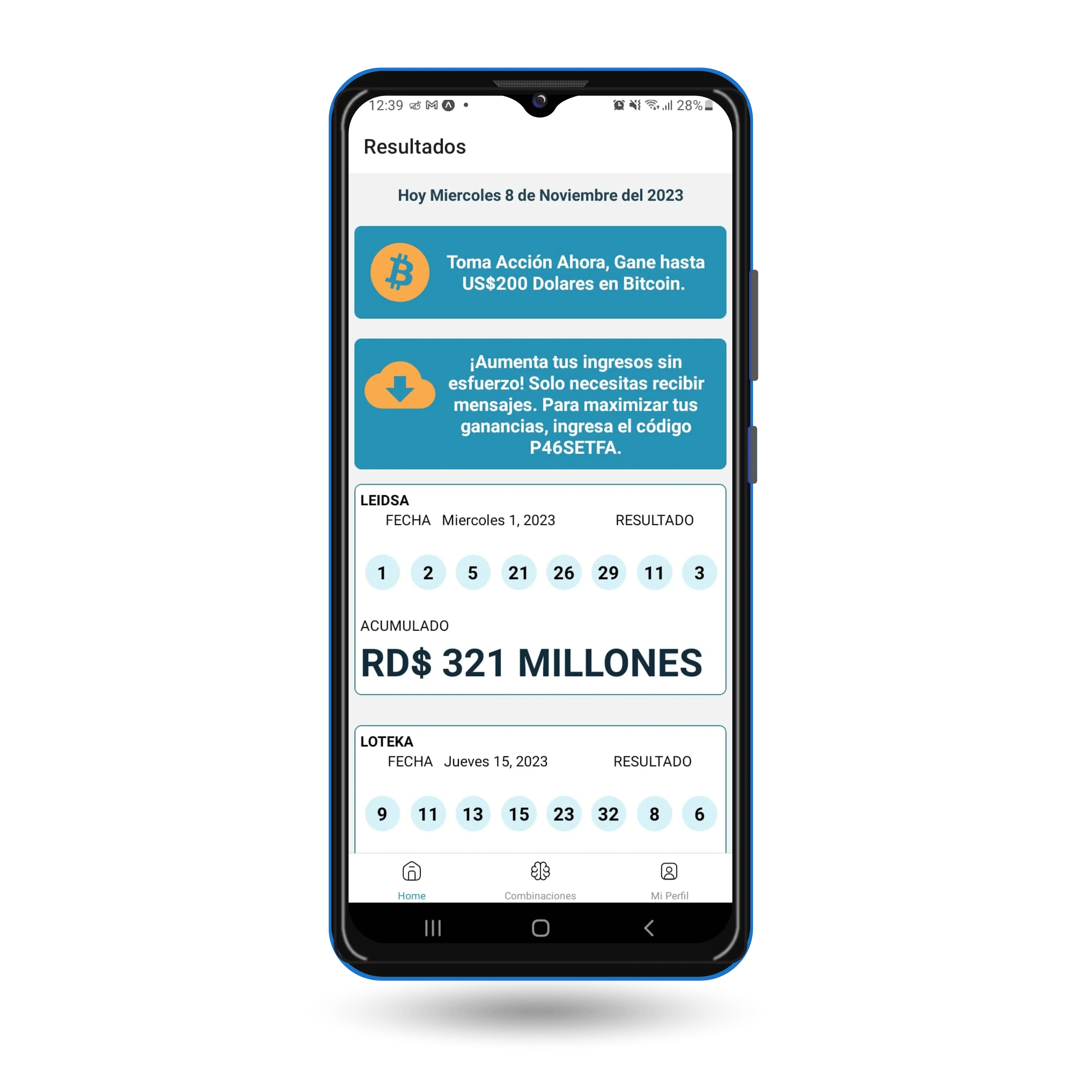 Lottery Home screen
